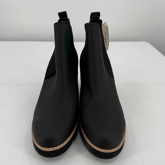 NWT TOMS Women's Maddie Black Leather Suede Wedge Heeled Boots Size 8 - Picture 2 of 10